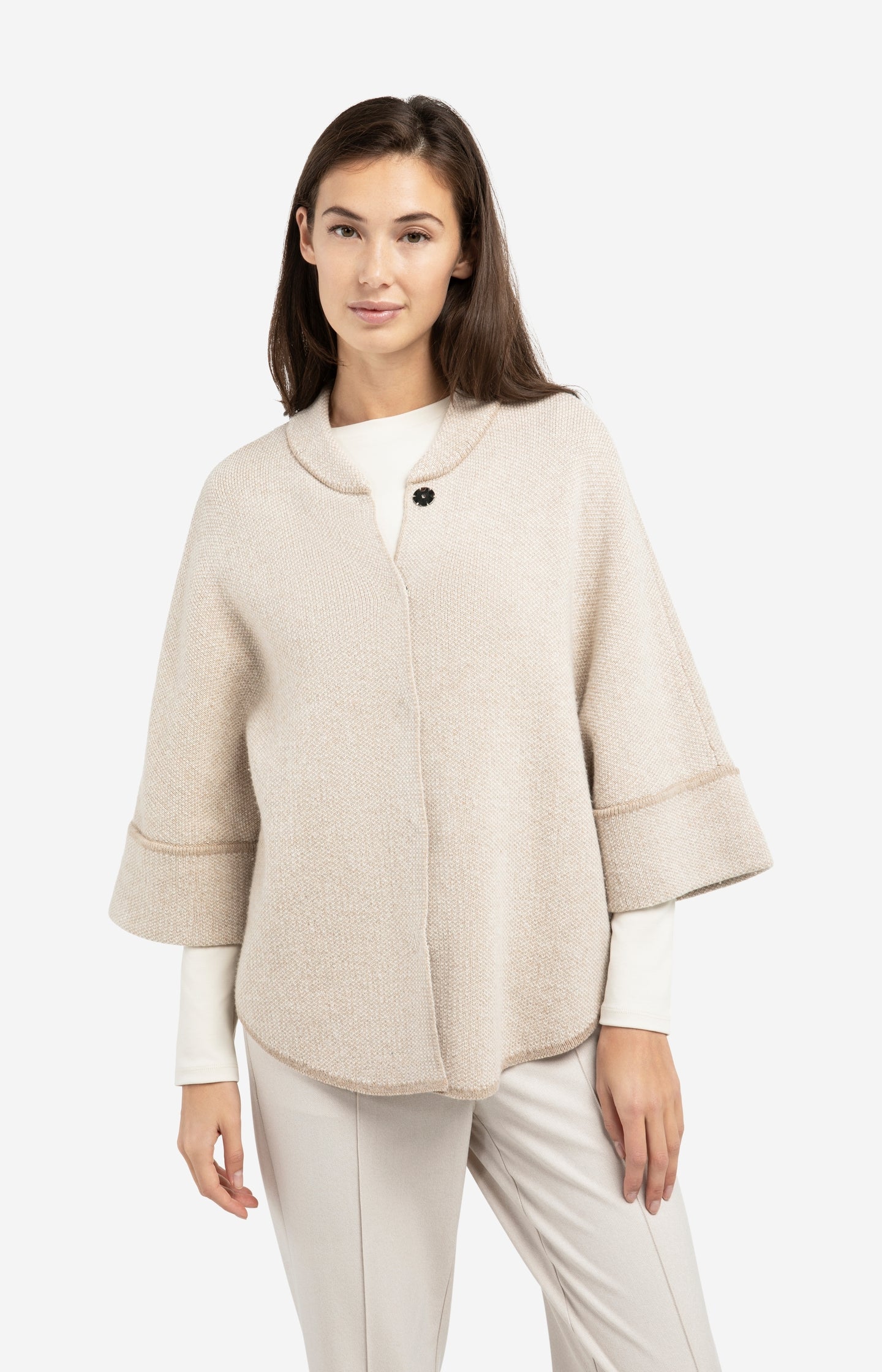 Chunky knit poncho cardigan with rounded hem