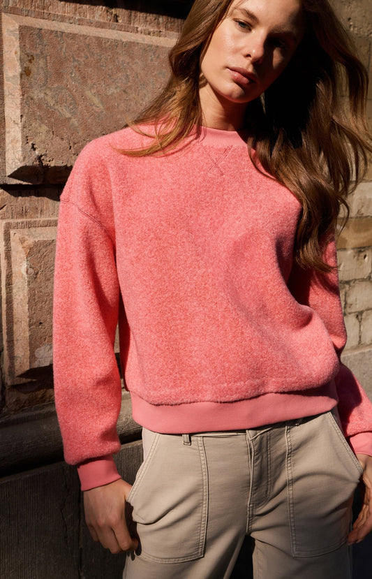 Teddy sweater with ribbed trims and round neckline